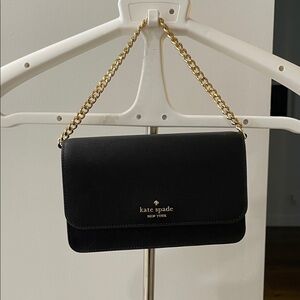 Kate Spade Black Clutch with Gold Chain